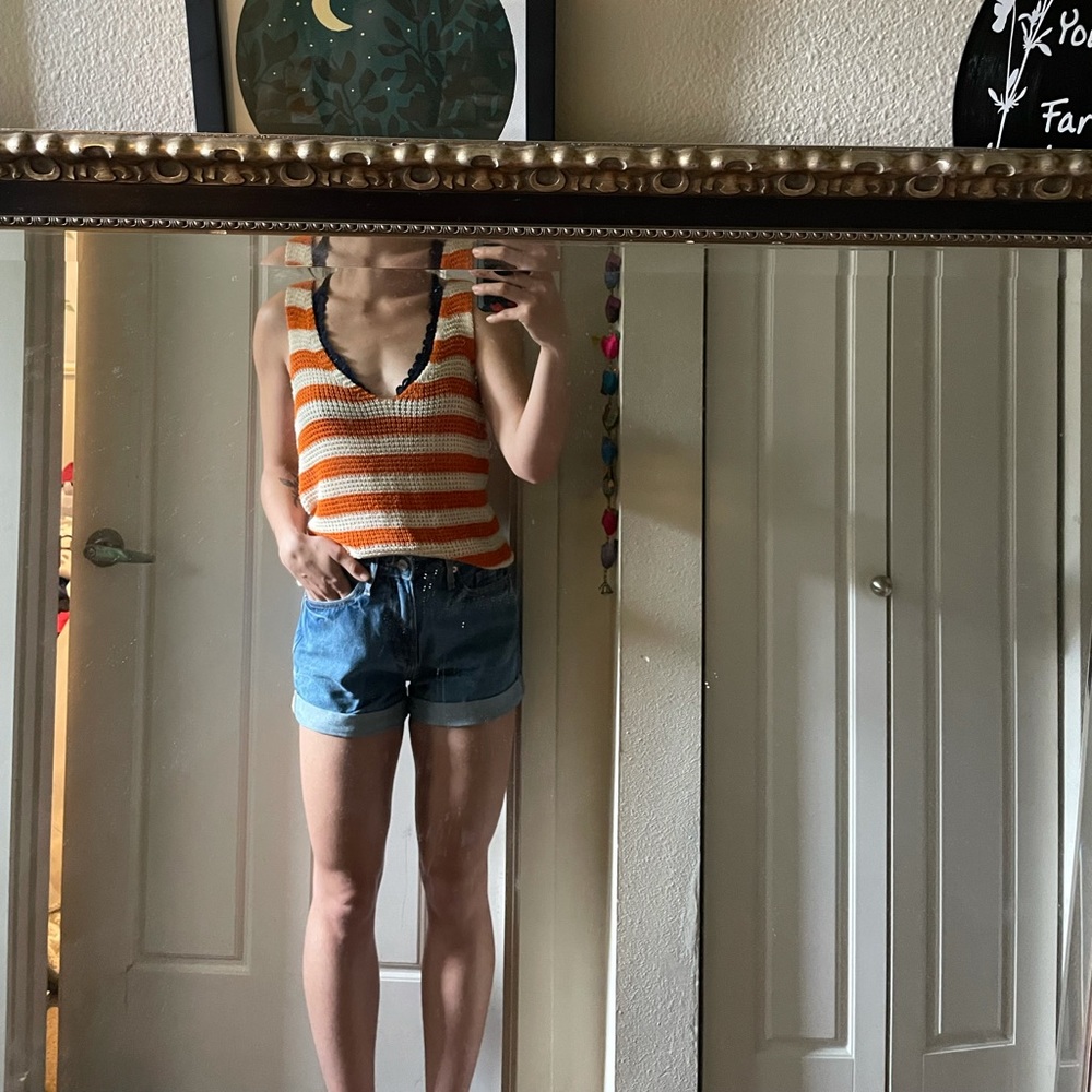 Orange and White Striped Tank Top